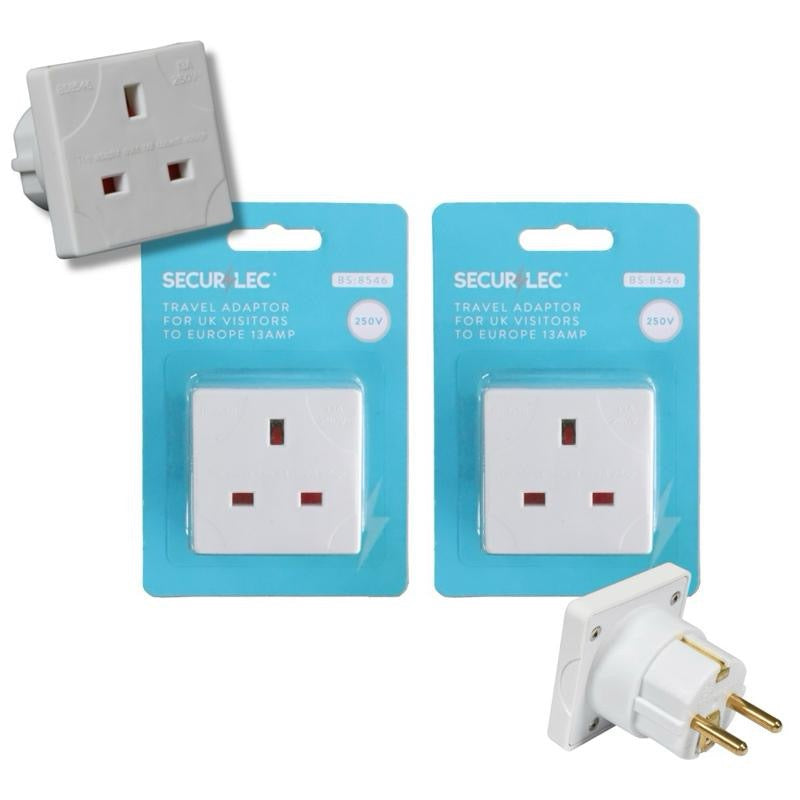 Securlec Uk To EU Travel Plug - Multi-Pack | For EU Visitors From The UK - 2 Pin - 13a 250v