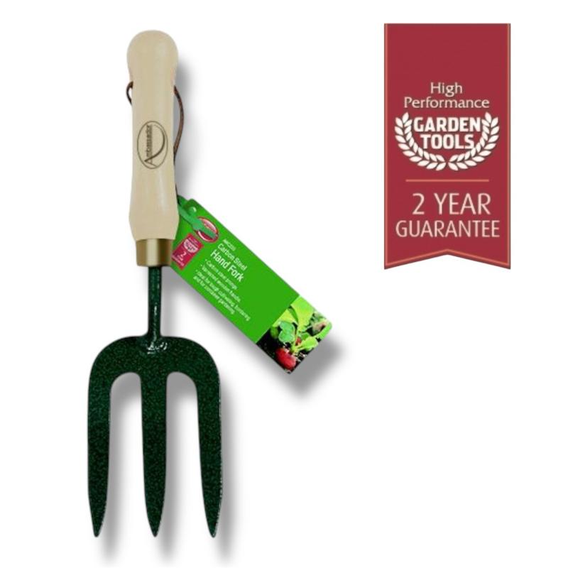 Carbon Steel Hand Fork | Heavy Duty Garden Tool | Wooden Handle | Rust-Resistant | Ideal for Weeding, Digging, Cultivating, Bordering & Container Gardening | Durable & Lightweight - Ambassador