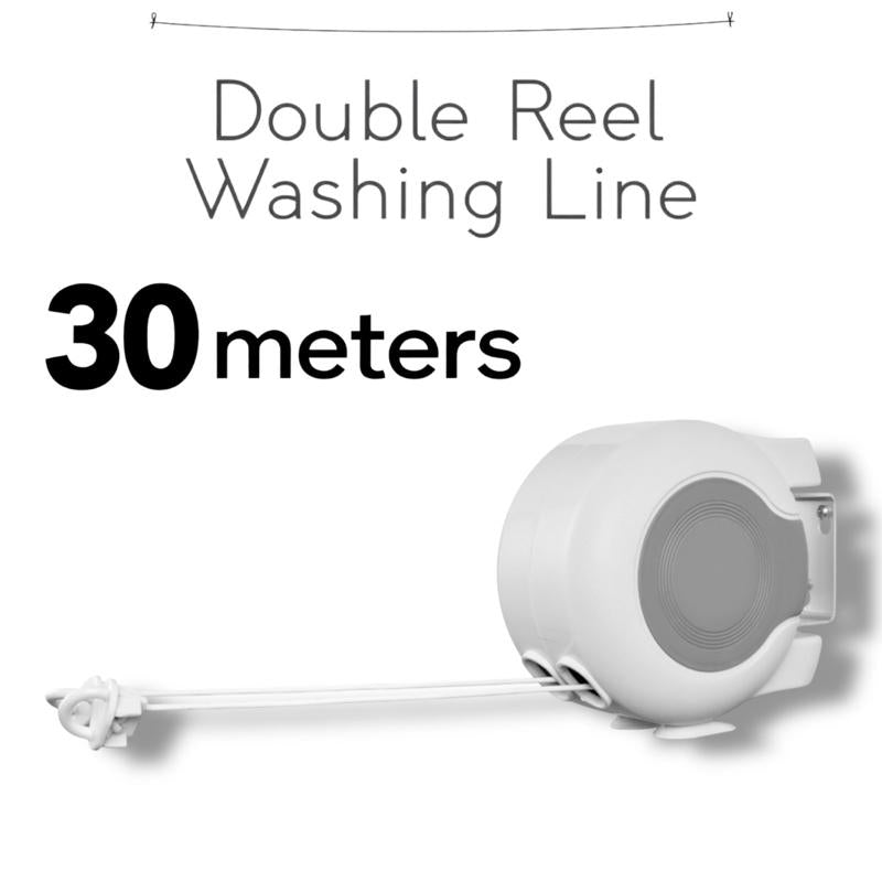 SupaHome Retractable Clothes Line 30m Double Line Reel Outdoor Wall Mounted Washing Line with Dual Strong Durable Cords for Drying Laundry Garden Space Saver Clothes Airer Ideal for Patios & Homes