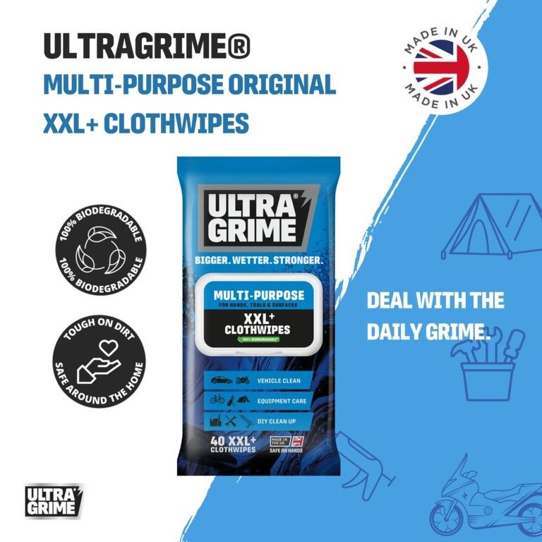 UltraGrime Pro Multiuse Wipes – XXL Strong, Durable & Long-Lasting Cloth Wipes for Grease, Paint, Oil, Silicone, Adhesives & More – Safe for All Surfaces & Skin – Stays Wet for Over 1 Hour – 40 XXL Wipes – Perfect for Mechanics, Builders, Decorators clean