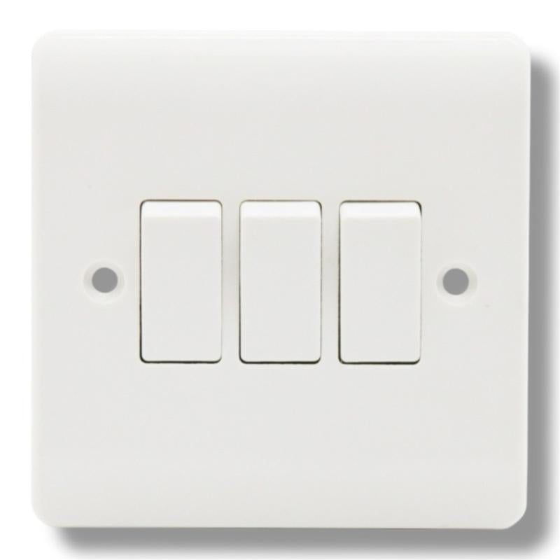 3 Gang 2 Way Light Switch, 10A, 250V, Durable Wall Switch for Home & Office, Easy Installation, Multiple Light Circuits, UK Standard, High Quality, Interior Lighting Control, IP20 Protection, Stylish Electrical Switch for Living Room, Bedroom, Kitchen, Ha