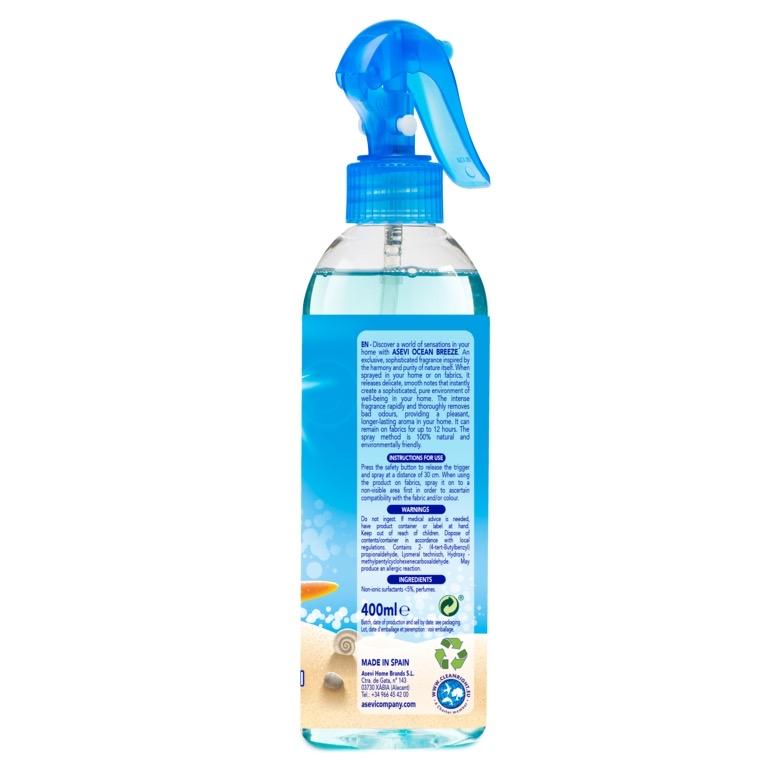 Odour Eliminating Air Freshener Home & Fabrics Ocean Breeze 400ml | For Homes, Cars, Fabrics, Offices | Multi purpose use | Odour Eliminator | Fragrance Household Burst Scented | Fresh Smell Of Spring | Asevi Aroma Spray