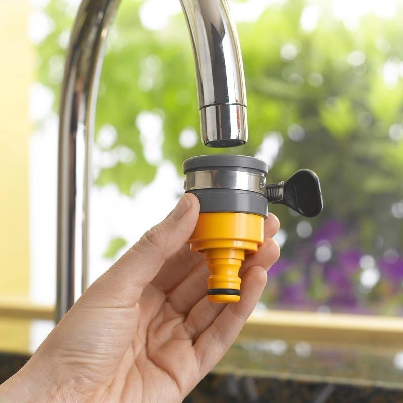 Universal Round Mixer Tap Hose Connector | Indoor Kitchen Sink Adapter | Leakproof Nozzle Attachment | Easy Fit Hosepipe Connector | Quick Secure Fit for Garden Car Wash Watering - Hozelock