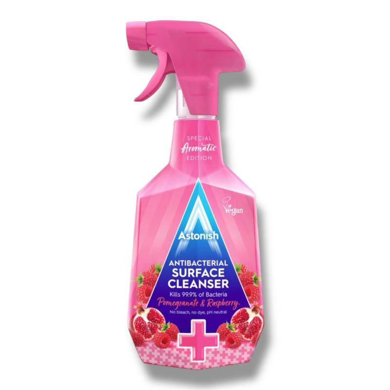 Antibacterial Surface Cleanser 750ml Astonish- Multi Use Scented Pomegranate And Raspberry, Ideal for Kitchen, Bathrooms & More - Household, Cleaning Spray Cloth Fragrance mould remover Perfume