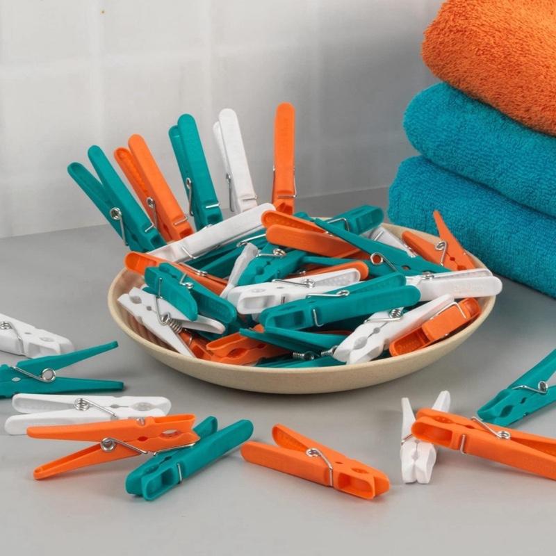 Clothes Pegs 100 Pack Strong Durable Weather Resistant Laundry Washing Line Pegs for Outdoor Indoor Drying Airer Rotary Line Secure Grip Non Slip Plastic Peg Set Household Essential -Minky Hanging Light Organiser Lightweight