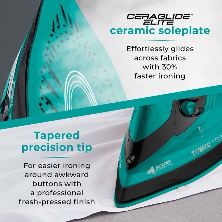 Cordless Iron 2800W - Teal, 2-in-1 Functionality Cordless and Corded | Ceramic Soleplate, Variable Steam & Temperature Control | Light Weight | 360 Base | Fast Heat Up | Tower