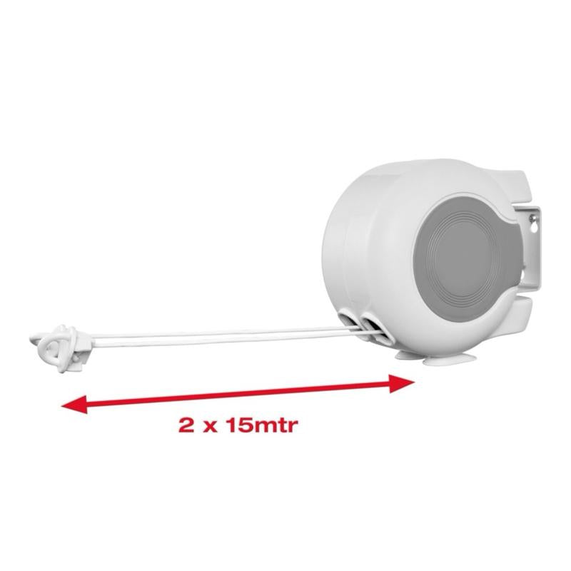 SupaHome Retractable Clothes Line 30m Double Line Reel Outdoor Wall Mounted Washing Line with Dual Strong Durable Cords for Drying Laundry Garden Space Saver Clothes Airer Ideal for Patios & Homes