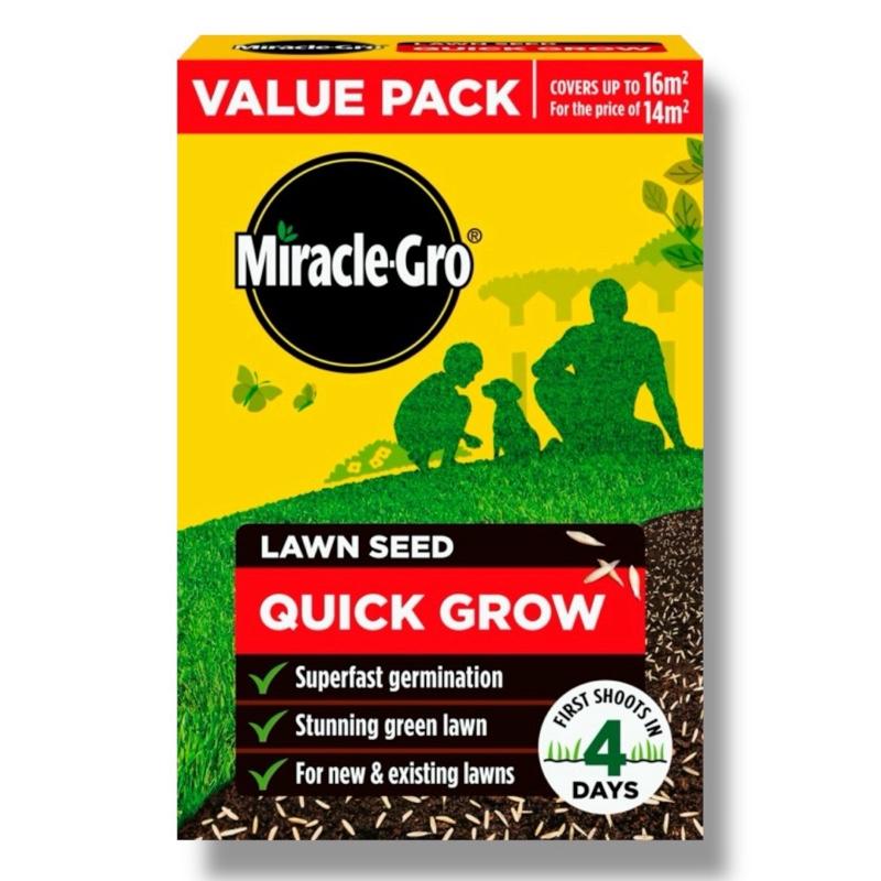 Miracle-Gro Quick Grow Lawn Seed 16m² Value Pack 480g – Works In 4 Days Fast-Germinating, Hard-Wearing Grass Seed for New Lawns, Patch Repair & Overseeding – Lush, Green Growth with Strong Roots – Trusted Lawn Care Green Grasss