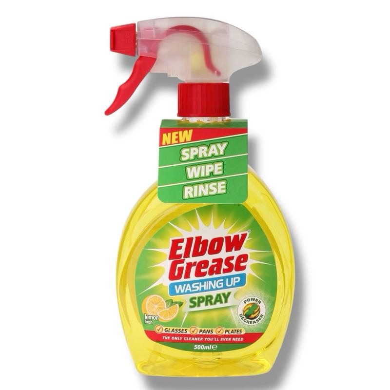 Elbow Grease Washing Up Spray | 500ml | Lemon Cleanser Cleansing | Degreaser | Household | Lemon Fresh Household Supplies | Washing Up Liquid Kitchen Cloth Cleaning