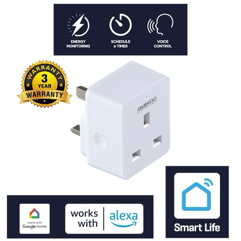 Smart Plug, Wi-Fi Outlet Compatible with Alexa, Google Home, Wireless Smart Socket with Energy Monitoring, Timer & APP Remote Control - No Hub Required Daewoo WiFi Smart Plug Adaptor | 13A | Voice Control Compatible | Remote Control via App Smart (1 Pack)