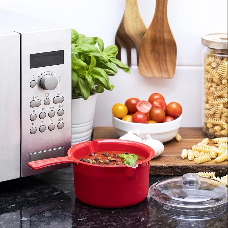 Microwave Saucepan & Lid 0.85L – Lightweight Cooking Pot Convenient & Versatile Cooking. Mess Free Kitchen Pot. Cookware. Ideal For Noodles, Pasta Soup, Porridge, Sauces and More. Dishwasher And Microwave Safe