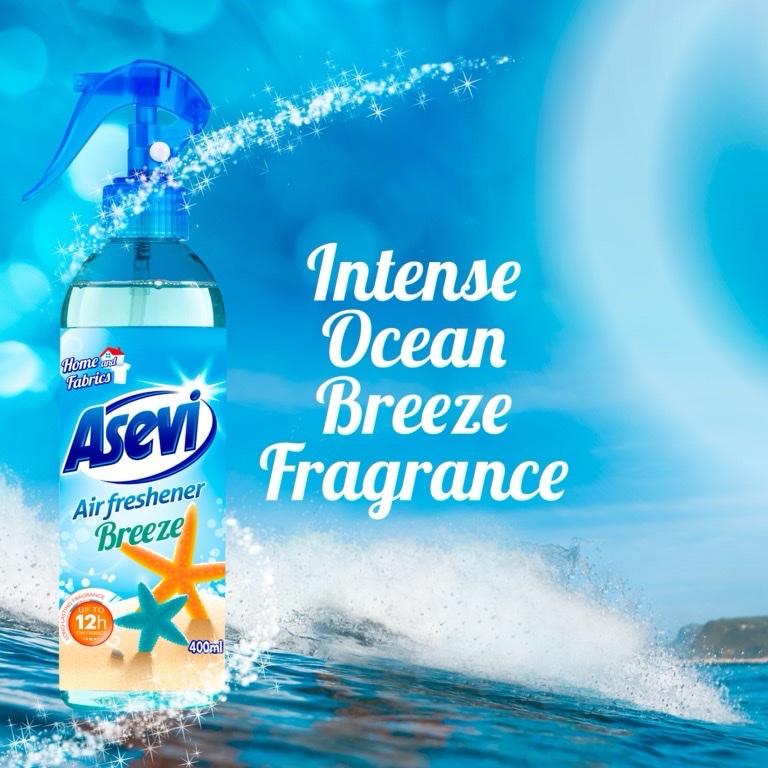 Odour Eliminating Air Freshener Home & Fabrics Ocean Breeze 400ml | For Homes, Cars, Fabrics, Offices | Multi purpose use | Odour Eliminator | Fragrance Household Burst Scented | Fresh Smell Of Spring | Asevi Aroma Spray
