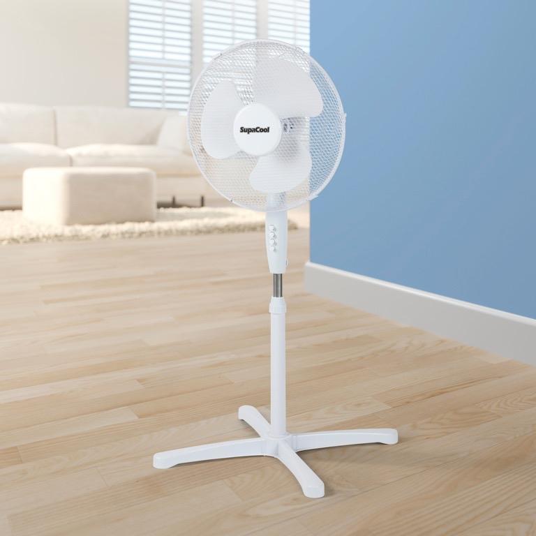 Stand Fan 16” Adjustable Height, 1.25 Meters, 3-Speed Pedestal Fan with Oscillation, 60cm Stable Base, Finger-Safe Mesh, 1.6m Cable – Ideal for Home, Office, Bedroom, Living Room - SupaCool