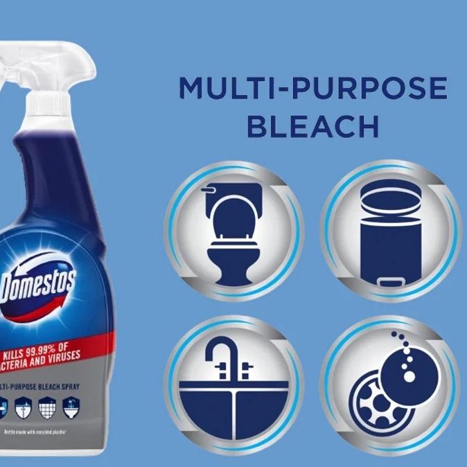 Bleach Spray 700ml Domestos – Powerful Multi-Surface Disinfectant, Kills 99.9% of Bacteria & Viruses, Tough on Stains & Grease, Fresh Scent disinfectant Household