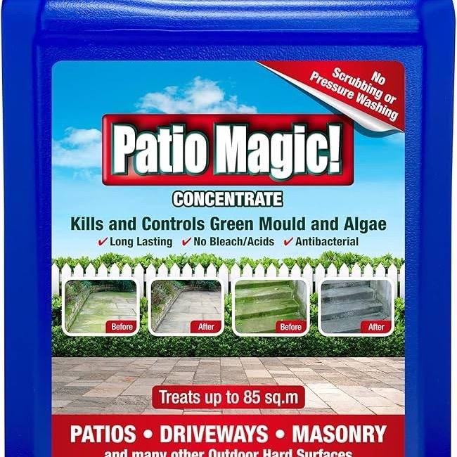 Patio Magic Patio Cleaner 5L | Powerful Outdoor Cleaner for Algae, Moss, Mould, Outdoor Cleaner - 5 litre Garden Cleaner organic growth remover. Eliminate algae and black spot, driveway, patio, roof, garden shed, fences, decking, fastest cleaner.