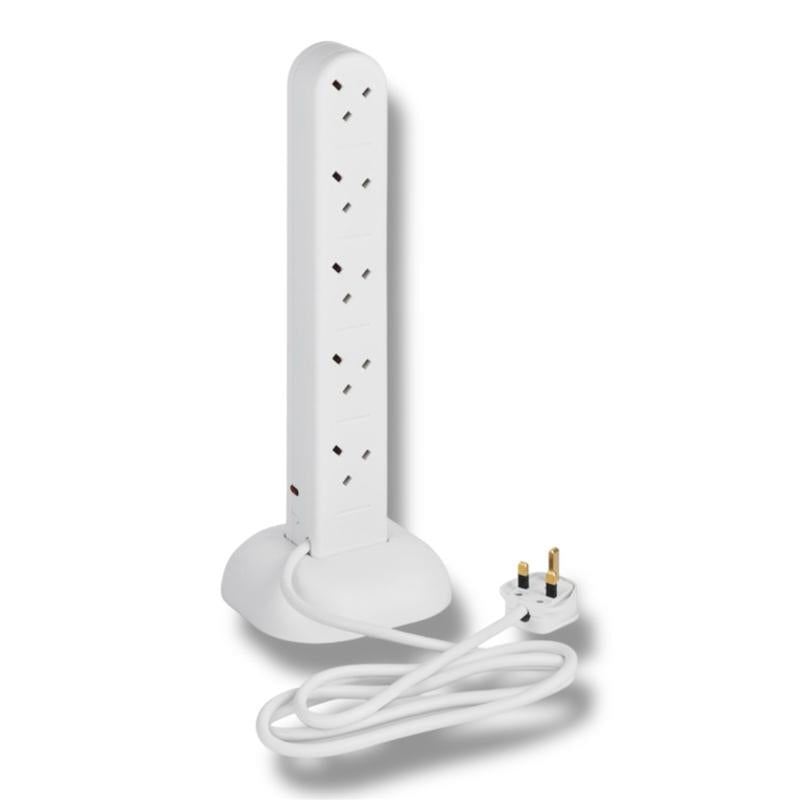 10 Way Extension Lead 1m White with Multiple Sockets and Durable Surge Protection for Home and Office Use - Securlec | House Hold, Socket, Portable, Stand protector plug tower