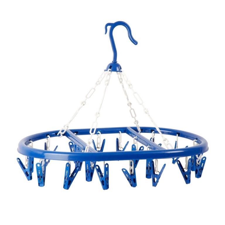 Hanging Dryer 20 Peg Clothes Airer Oval Blue for Socks Underwear Baby Clothes Indoor Outdoor Drying Compact Portable Laundry Rack Space Saving Design with Hook - SupaHome Hanger Organiser