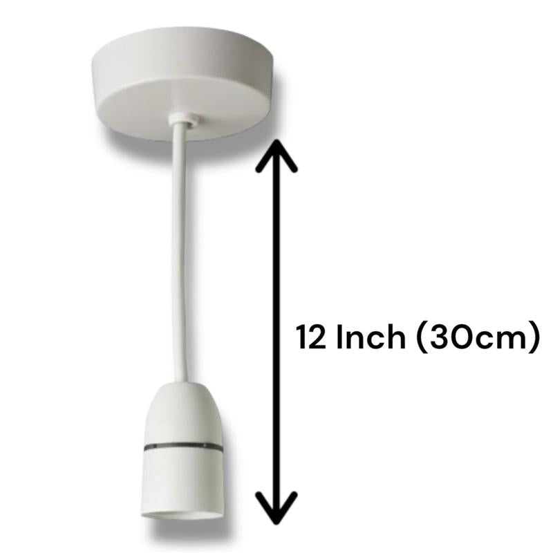 Ceiling Light Fitting 12" (30cm) Long Securlec T1 White Pendant Kit Short Skirt Lampholder | Easy-to-Install Ceiling Light Fitting, Standard UK Spec, Living Room, Bedroom, Kitchen, Garage, Shed, Rewire, Installation, New Build, House, Home, Ceiling Rose