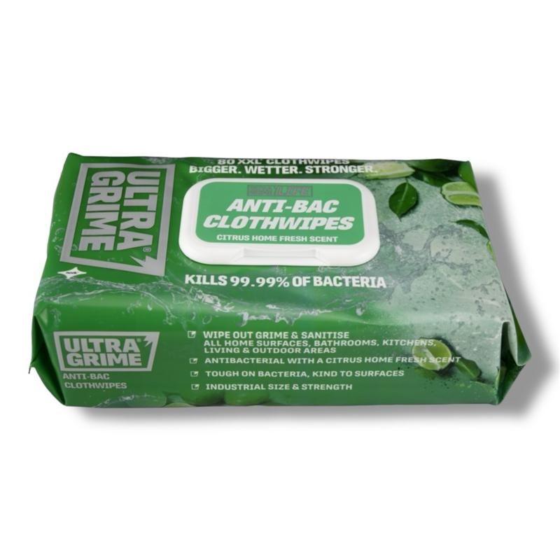 Anti Bacterial Wipes Ultragrime Life Anti-Bac XXL Cloth Wipes - 80 Pack, Antibacterial Surface Wipes for Home & Office